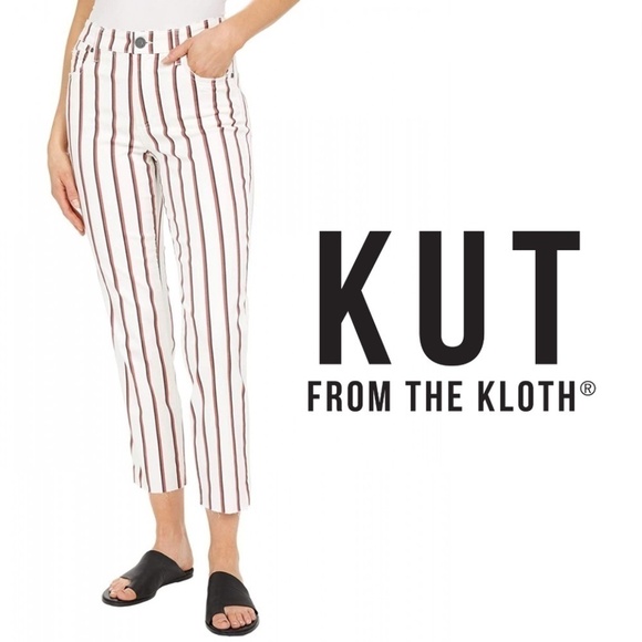 Kut from the Kloth Reese High Rise Ankle Straight Raw Hem Ivory/Right - Size 2 - Picture 1 of 14